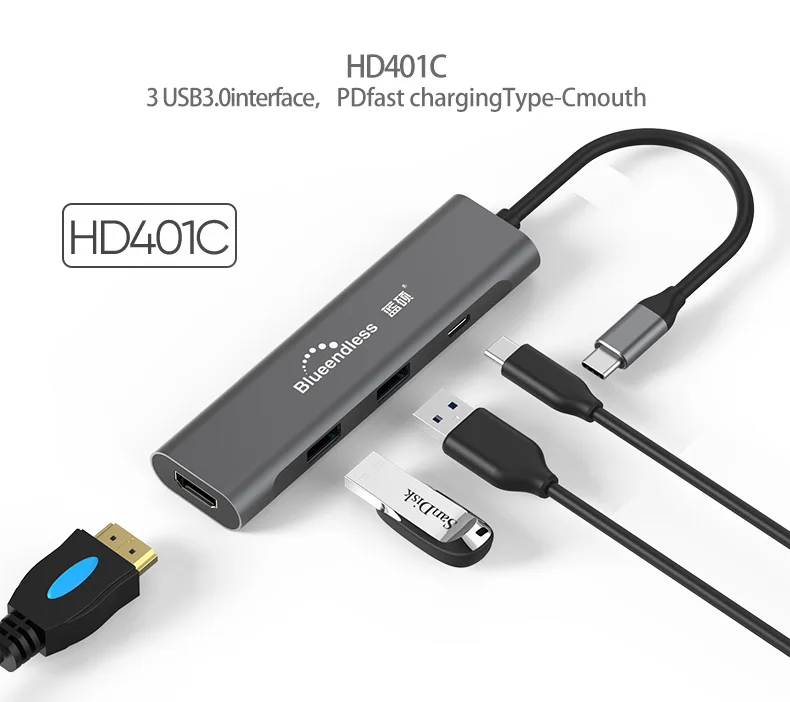 4 в 1 type-c док-станция USB 3,0 type C концентратор HDMI HD PD адаптер конвертер многофункциональный концентратор PD для MacBook Pro PD концентратор - Цвет: HD401C(HDMI)