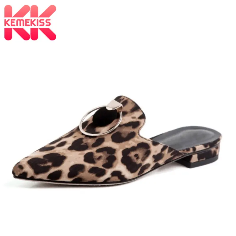 

KemeKiss Real Leather Women Sandals Leopard Pattern Shoes Women Pointed Toe Party Casual Outdoor Slippers Footwear Size 33-42