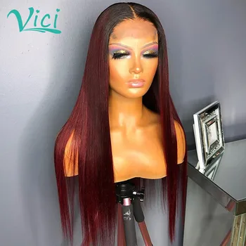 

Burgundy Lace Front Wig 360 Lace Frontal Wig Straight Lace Front Wig Colored Human Hair Wigs Pre Plucked With Baby Hair 150%
