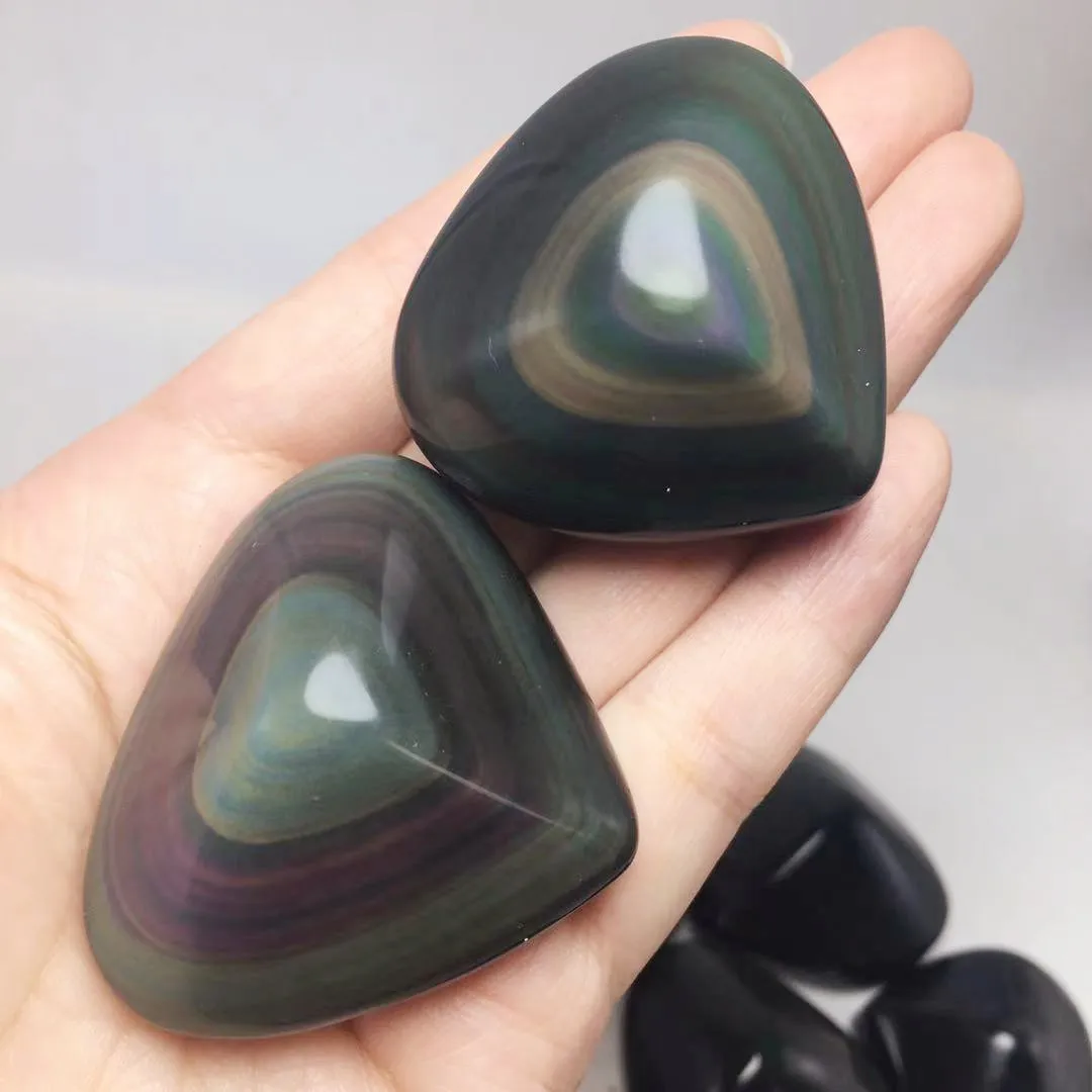 Natural Rainbow Obsidian Cat Eyes Quartz Crystal Heart Stones Healing Quartz Crystals And Minerals Specimen Decor Gift 4