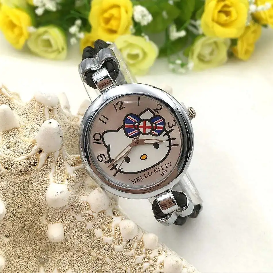 Часы hello kitty милые часы для девочек детские часы hello kitty корейские часы с героями мультфильмов - Цвет: Черный