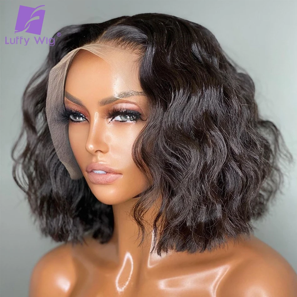Short Bob 5x5 PU Silk Base Scalp Top Lace Front Wig 13x6 Lace Frontal Human Hair Wigs Natural Wave Remy Brazilian Hair Luffy