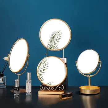 

Nordic Creative Metal Decorative Mirror Beauty Makeup Mirror Portable Iron Single-Sided Desktop Mirror Home Dressing Table Decor