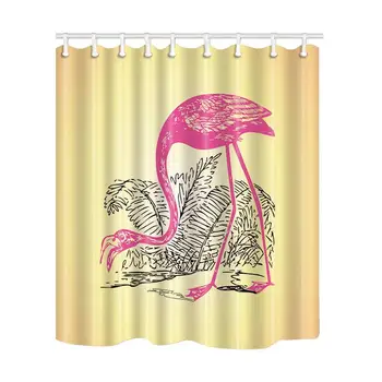 

Stroke Decor Flamingo in Palm Leaves Shower Curtain Waterproof Polyester Fabric Bathroom Bath Curtains Hooks Included