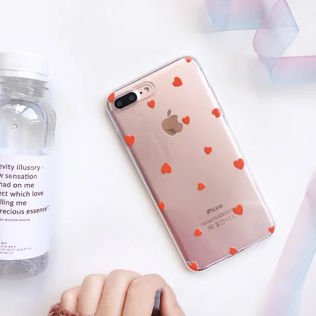 Мягкий прозрачный чехол для телефона Lovebay s для iphone 11 Pro X XS Max XR 6 6S 7 8 Plus, Прозрачный Простой чехол с цветочным принтом и сердечком - Цвет: 7