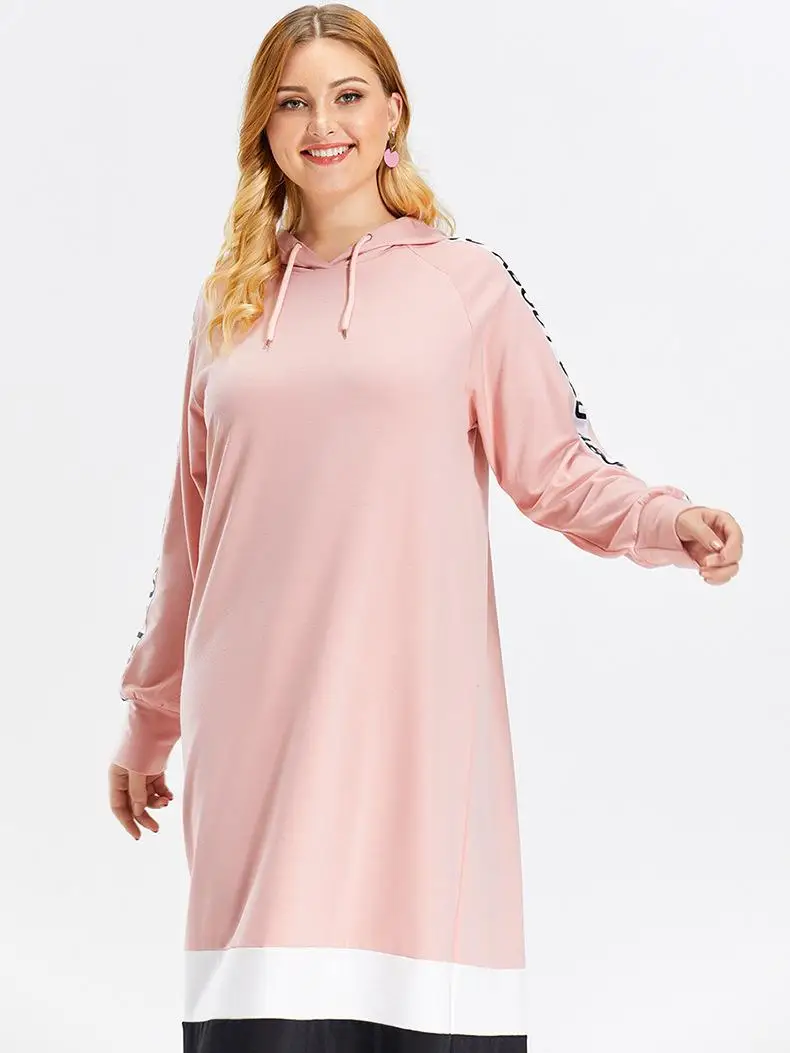 4xl А-силуэт толстовка зимнее платье размера плюс Худи женское платье с буквенным принтом розовое повседневное длинное платье большого размера платье с длинным рукавом