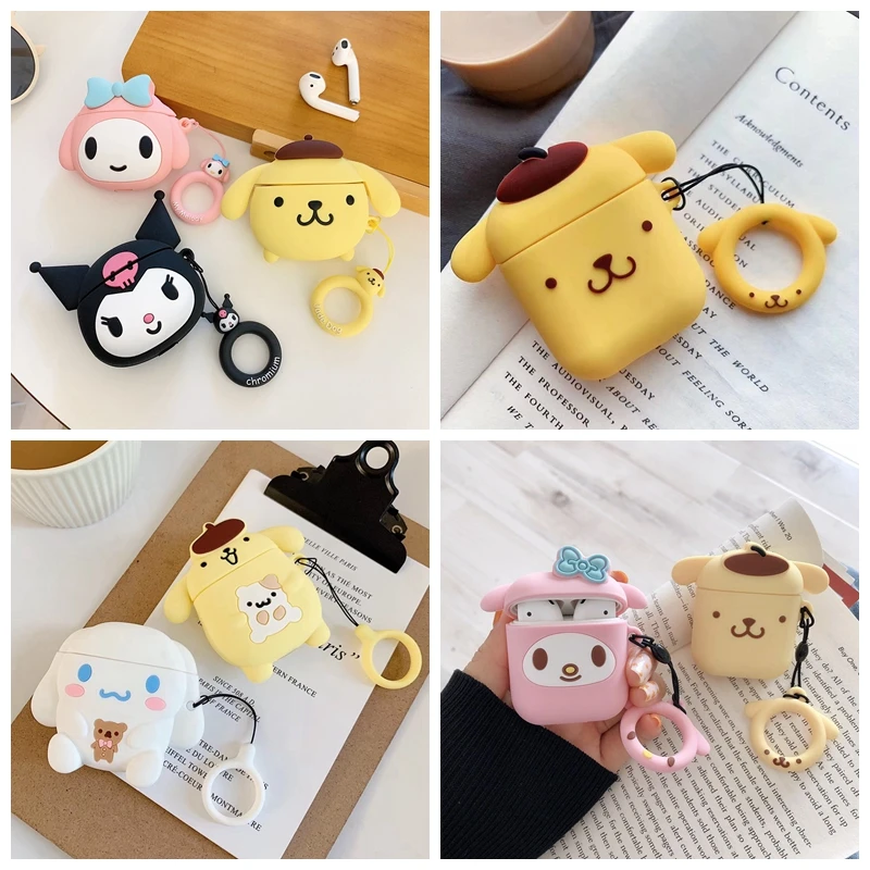 

For AirPods Case Cute Cartoon Pudding Dog Earphone Cases For Airpods 2 Lovely Purin Puppy Protect Cover with Finger Ring Strap