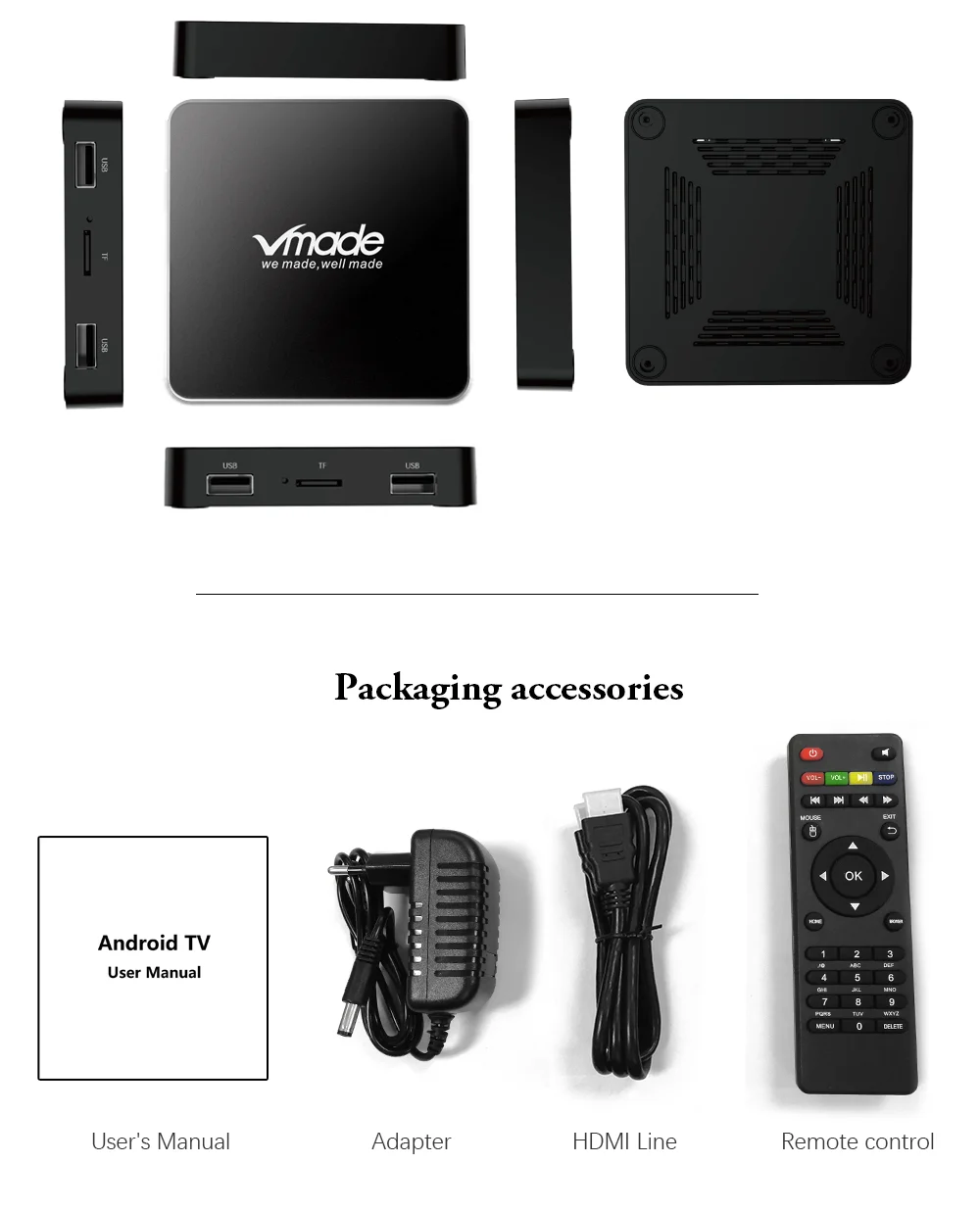 Vmade V96 Pro Smart tv Box Android 7,1 четырехъядерный 2 Гб 16 Гб медиаплеер HD 4K Google голосовая поддержка Netflix Youtube мини IP tv Box