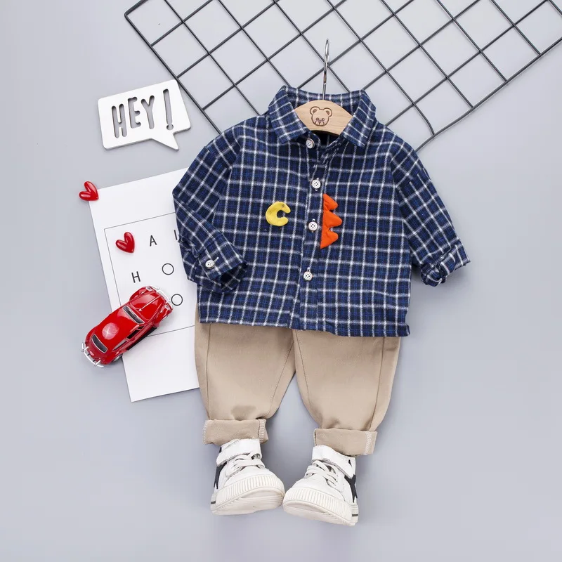 

HYLKIDHUOSE 2019 Autumn Toddler Infant Clothing Sets Baby Boy Clothes Suits Plaid Shirt Pants Male Child Kids Casual Costume