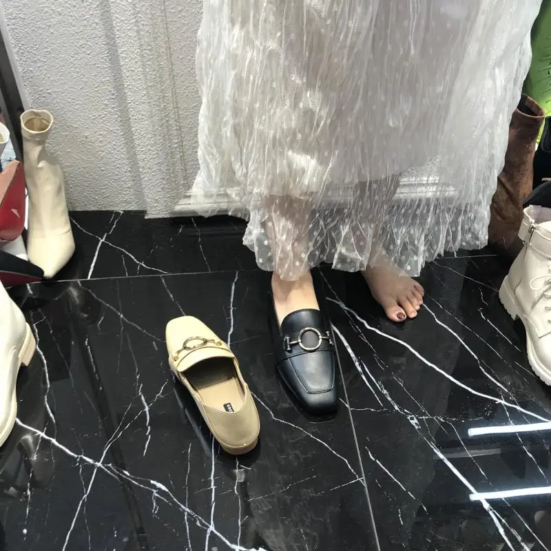 

Retro Woman Shoes Slip-on Buckle Dress Flats Women Casual Female Sneakers Soft Square Toe Slip On New Nurse Solid Rubber