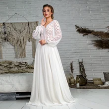 

Civil Dress For Wedding White Chiffon For Bride Lace Long Sleeves V Neck Plus Size Bridal Gown Woman Robe De Mariee 2021 A Line