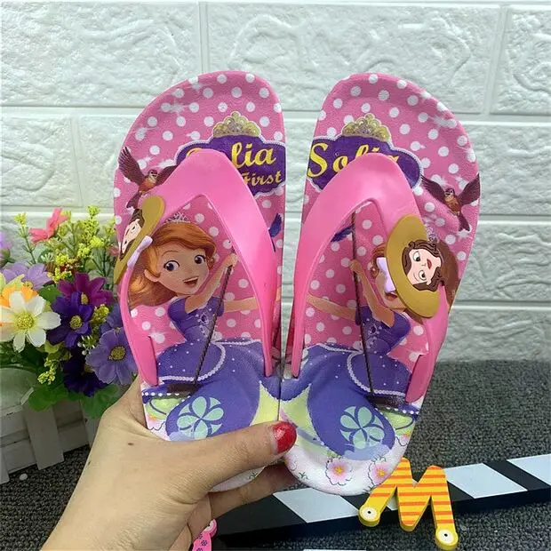 JY 2020 Summer Children girls Sofia with flower princess PVC beach Slippers Non-slip flip flop 26-39 2colors LS01