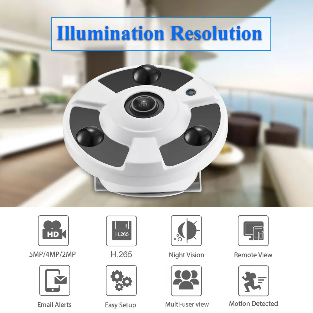 

H.265 IP Camera Audio Mic 1.7MM Fisheye Lens 5MP 4MP 2MP Panoramic ONVIF Surveillance Outdoor Xmeye