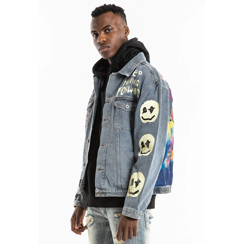 Kanye West KIDS SEE GHOSTS граффити мужские джинсовые куртки Уличная одежда Casaco Masculino джинсовые пальто в стиле хип-хоп ветровка куртка-бомбер