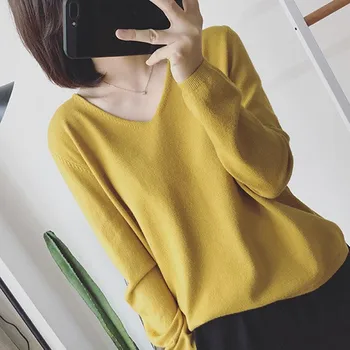

B 2020 Women Elegant New Style Fashion Design Deep V Neck Top Elastic Tight-fitting Bottoming Long Sleeve Knitting Clothing