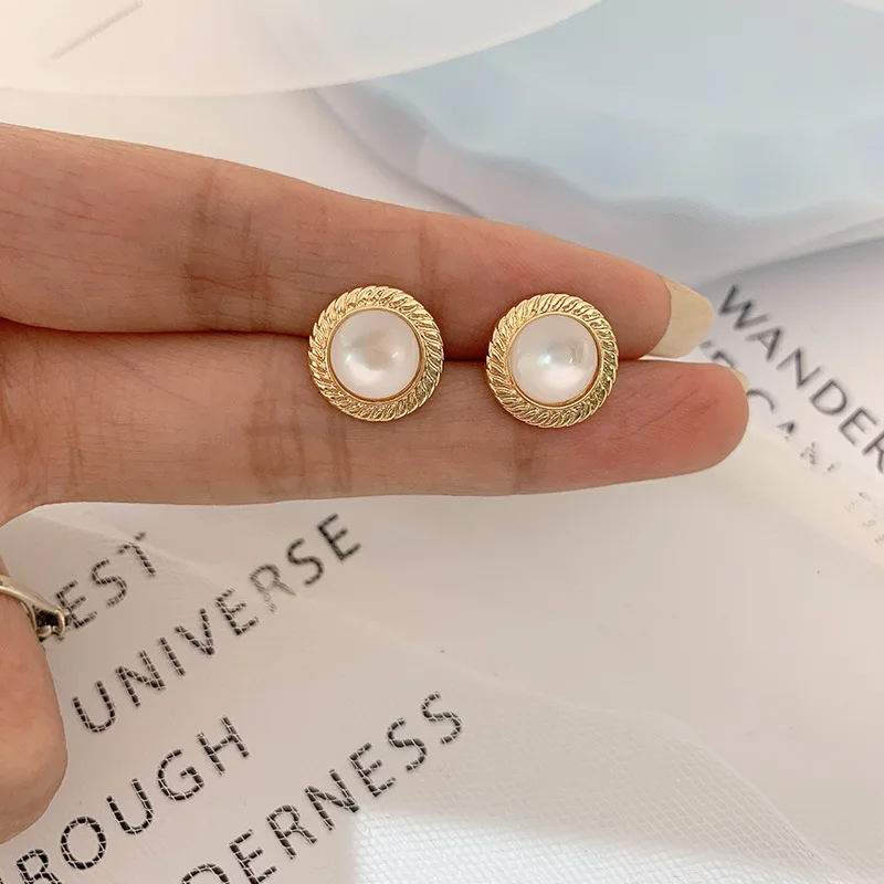 Hot Korean Baroque Opal stud Earring for women gold Color metal circle statement earring Fashion jewelry 2019 | Украшения и
