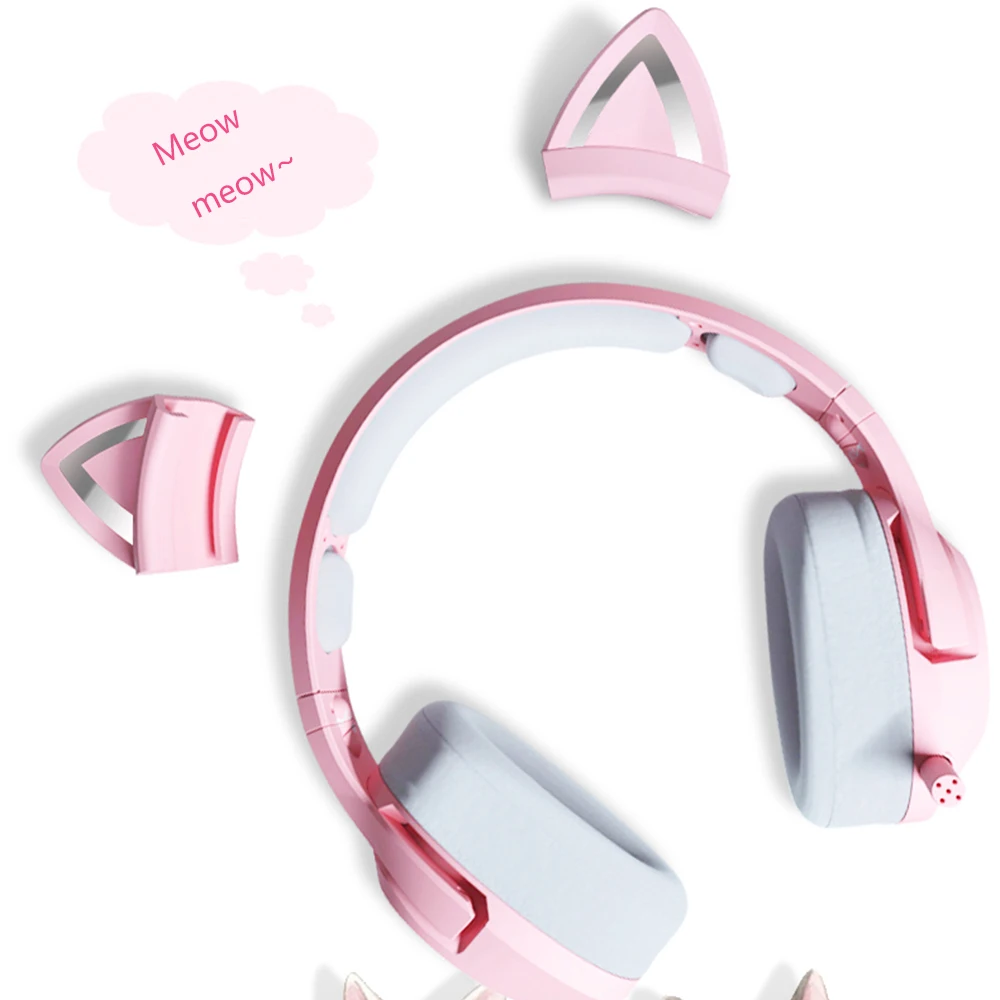 Rgb Gaming 7.1 Fones de Ouvido Estéreo Rosa Fone de Ouvido Removível Gato com Fio Usb com Microfone Redução Ruído para Ps4 Xbox Uma Menina Bonito - Image 5