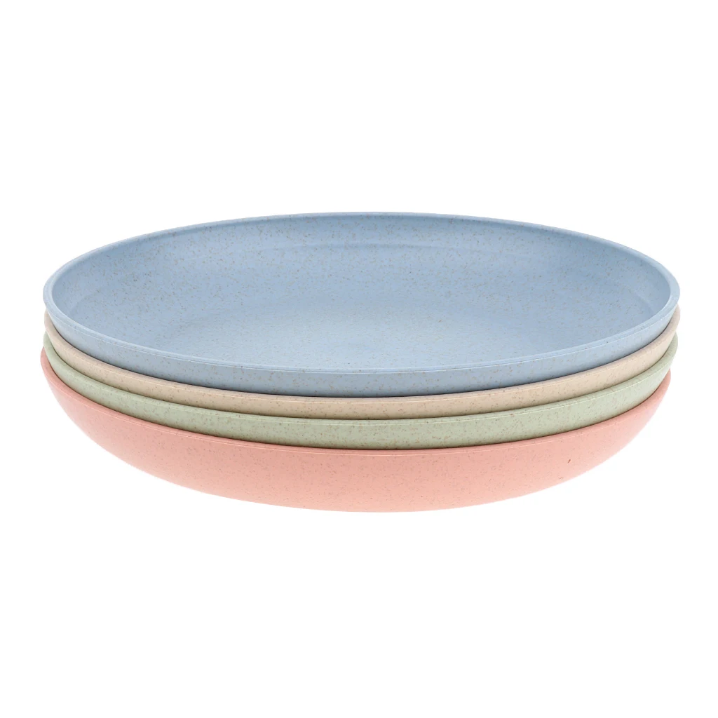 4 Pcs Wheat Straw Healthy Dinner Plates Serving Dishes Round Shape 20cm Dia. Outdoor Camping Home Dinner Lunch Dining Tool