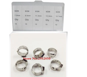 

Free shipping Pipe Clamp High Quality 50 PCS Stainless Steel 304 Single Ear Hose Clamps Assortment Kit Single