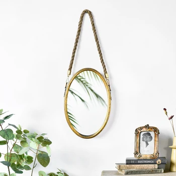 

Old Gold Hanging Mirror Shop Window Wall Hanging Round Makeup Mirrors Art Decoration Dressing Table Specchio