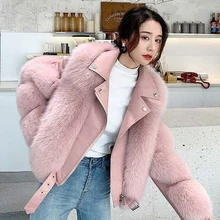 top Faux Fur Turn Down Collar Jackets Women Winter Fashion PU Leather Zipper Coats Women Streetwear Thick Warm Jacket Female