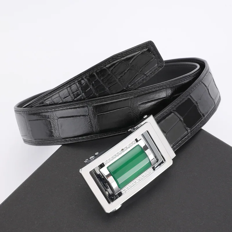 McParko Crocodile Genuine Leather Belt Men Automatic Buckle Men's Waist Belt Luxury Agate Stone Inlay Design Elegant Suits Belts