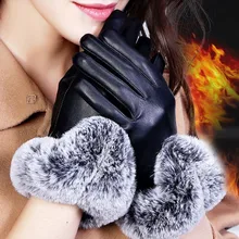 1 пара, женские черные перчатки из искусственной кожи, осенне-зимние теплые варежки из кроличьего меха, зимние перчатки с сенсорным экраном, luvas motocycsmof917