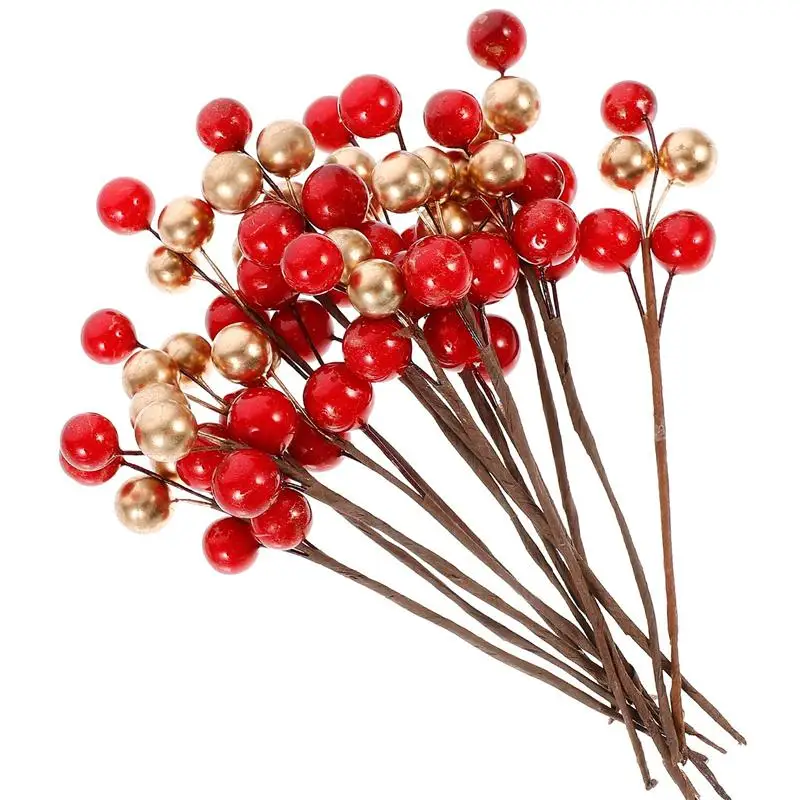 30Pcs Artificial Berry Stems Simulation Berry Branch Red Golden Berry