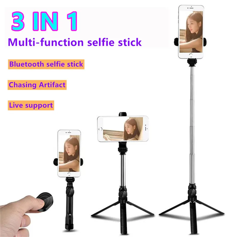 

2020 New Bluetooth Selfie Stick tripod Foldable Mobile Phone Tripod Portable 3 in 1 wireless stick Selfie tripod for smartphones