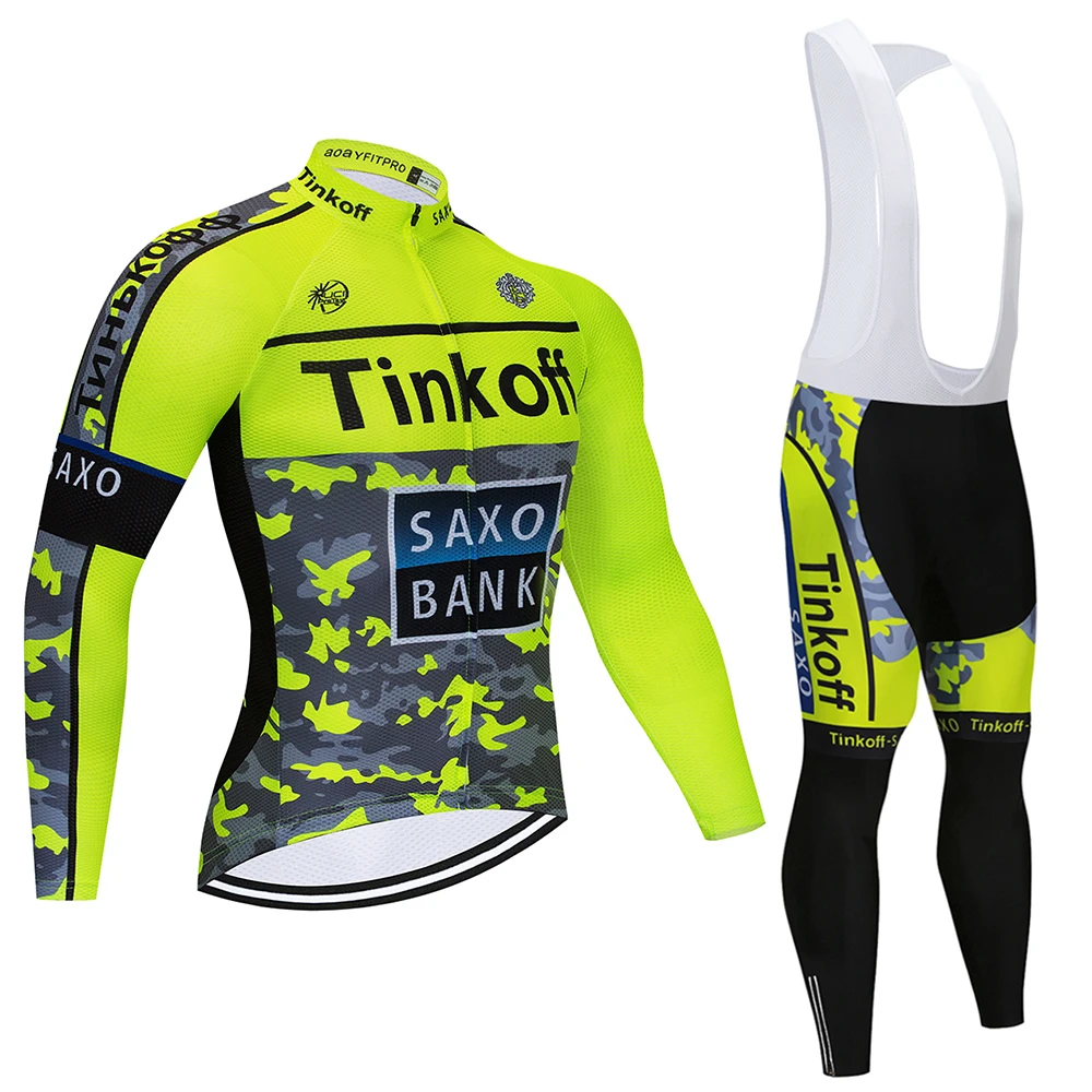 Tinkoff длинный рукав Велоспорт Джерси Брюки Велосипедный спорт Велоспорт осенняя одежда комплект одежды Ropa Ciclismo 19D силикон - Цвет: Cycling suit