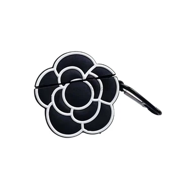 

Soft Silicone Protective Case Shockproof Cover Skin Protector with Carabiner for Airpods 1/2 Charging Camellia Pattern