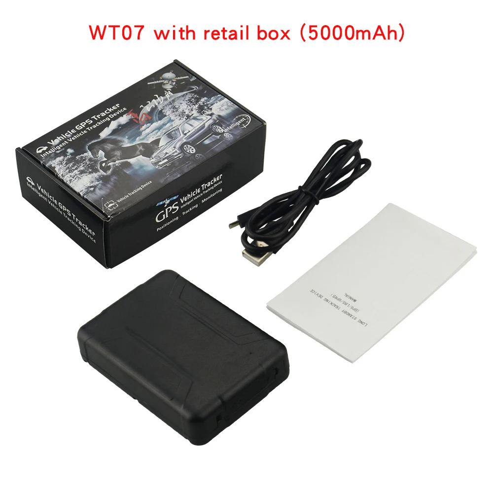 5000mAh with box Водонепроницаемый сильный магнит Автомобильный gps трекер WT07 локатор вибрации низкой мощности движения гео-забор сигнализации бесплатное приложение звук монитор Запись - Цвет: 5000mAh with box