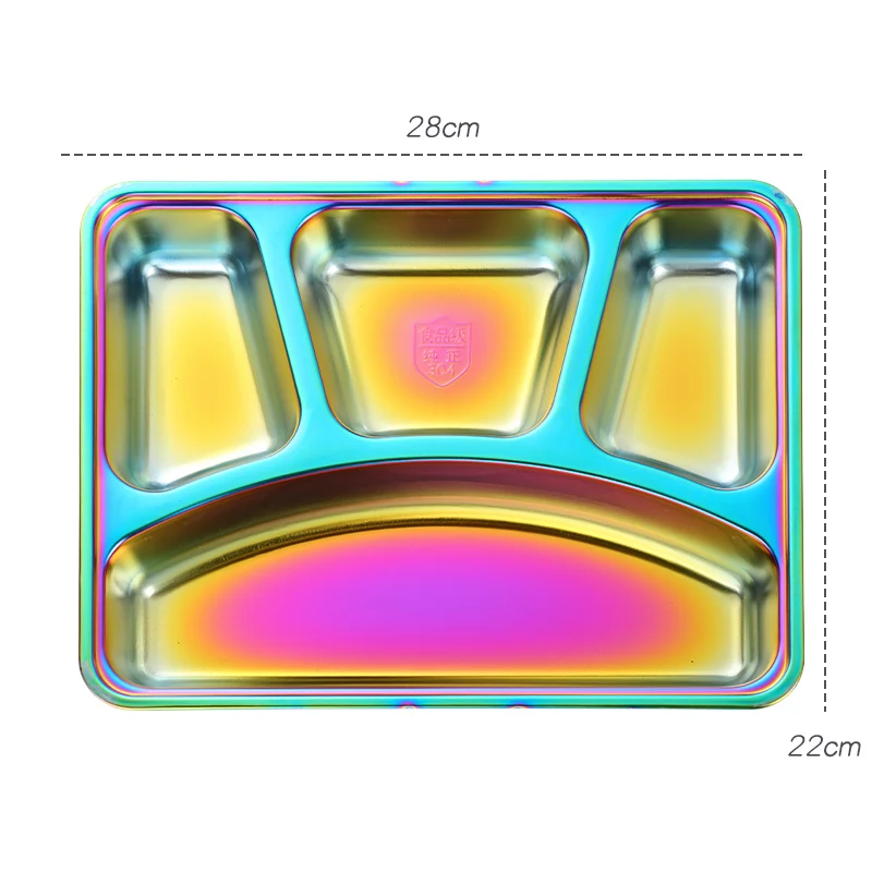 Столовая тарелка из нержавеющей стали, контейнеры для еды, обеденный зал, лоток с отсеками и контейнер для обеда с крышкой ресторанный буфет, посуда - Цвет: 1 Rainbow NO.0