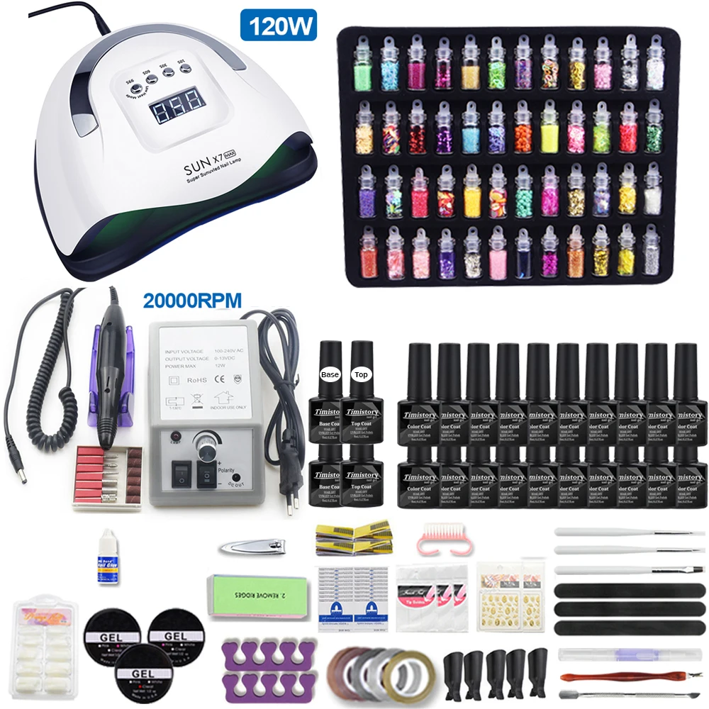

Nail Set 20/10/PCS Fashion Color Gel With 120W/54W UV LED Nail Lamp And 20000RPM Nail Drill Machine For nail art set
