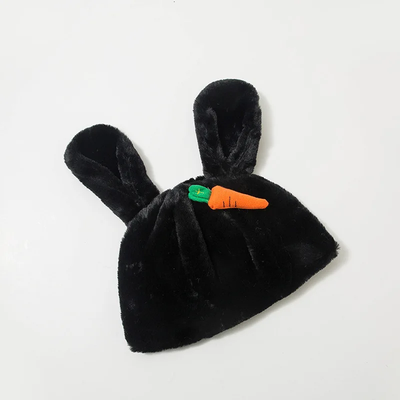 Black Милые шапки с заячьими ушками, женские шерстяные шапки, теплые одноцветные шапки, зимняя меховая утолщенная шапка, шапка - Цвет: Black