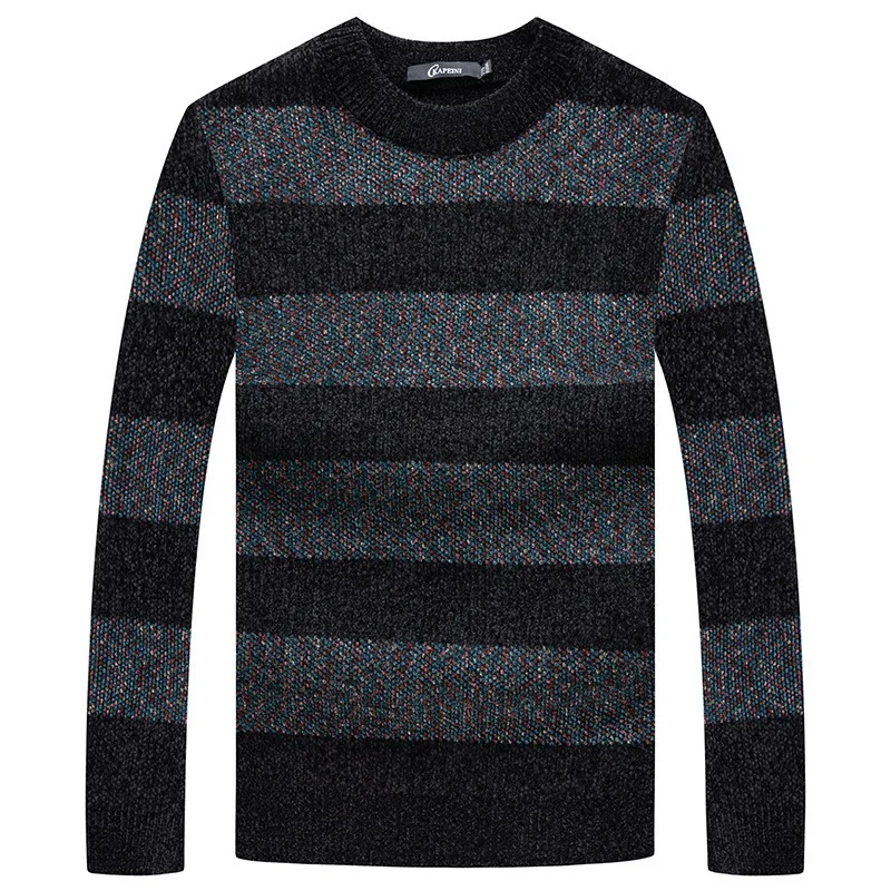 

2020 Sweater Men Round Neck Pullover Knitting Shirt Loose Keep Warm Stripes Sweater