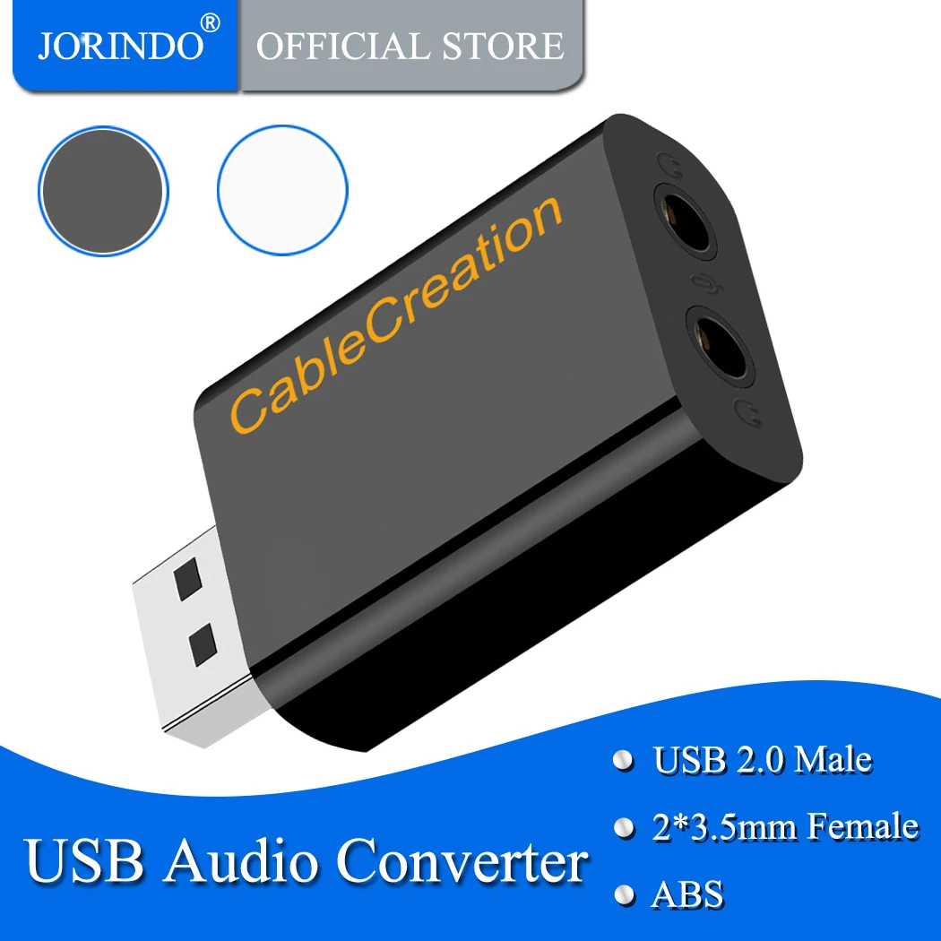 JORINDO USB к аудио адаптеру, влюбленные Внешние USB к 2x3,5 мм стерео разъем аудио, подключи и играй без внешних драйверов