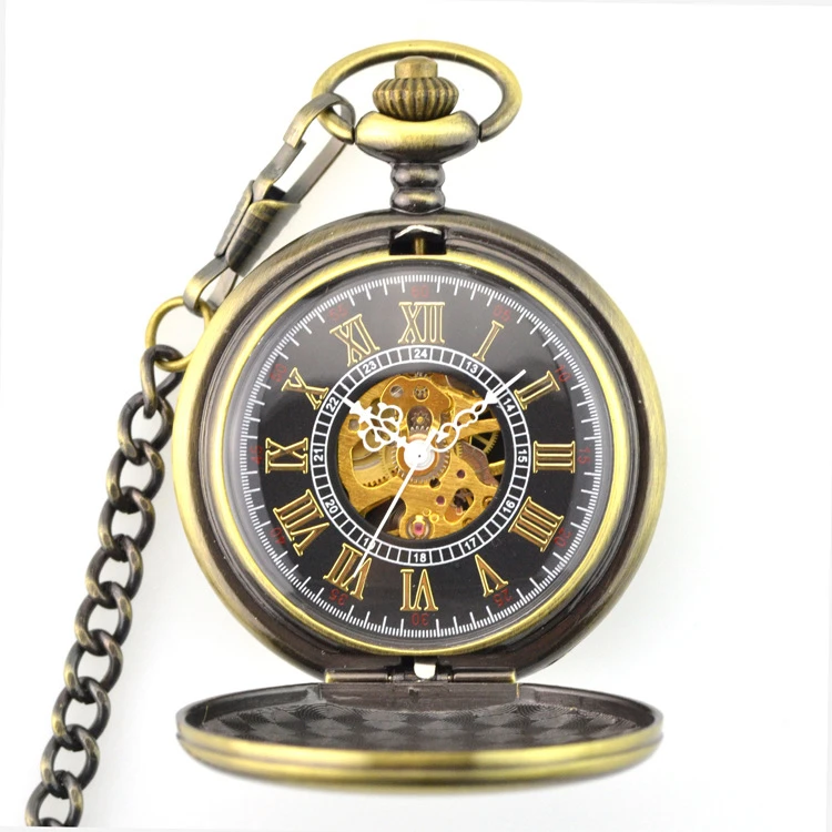 Простой Дизайн Ретро Медные Механические карманные часы для женщин и мужчин цепочка в стиле «стимпанк» Часы подарок настенные часы