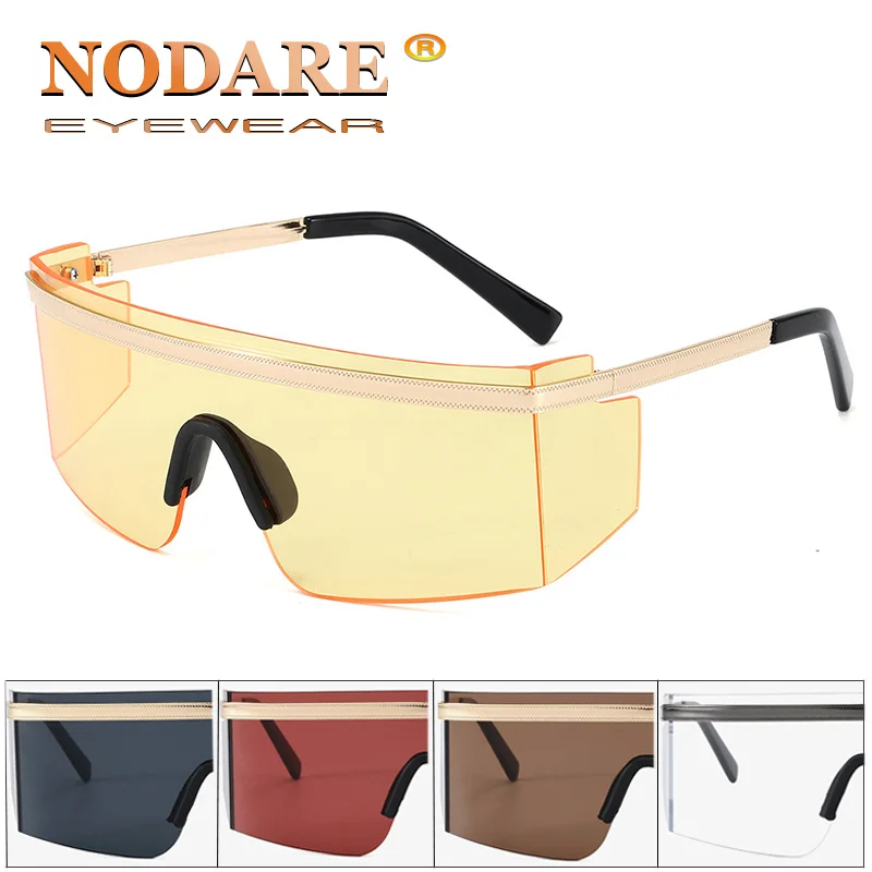 

NODARE 2020 New Big Frame Siamese sunglasses Stylish frameless trimmed decorative sun glasses Yellow gradient Oculos de sol