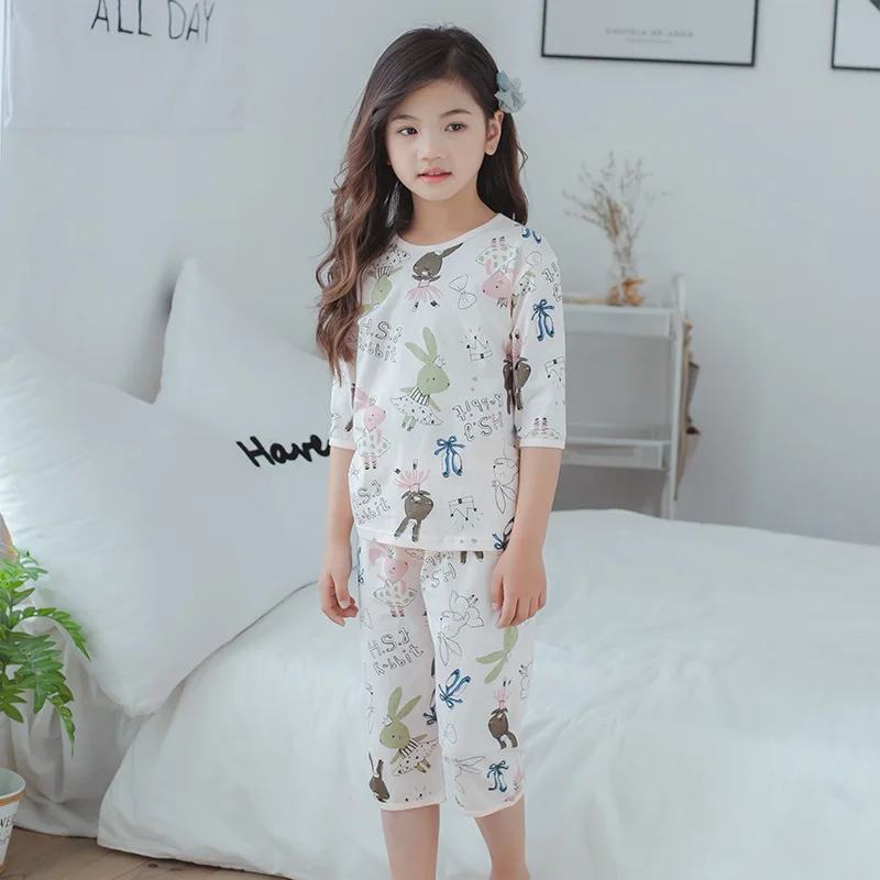 Летний детский пижамный комплект; одежда для маленьких девочек и мальчиков; футболка с короткими рукавами и рисунком+ штаны; комплекты одежды; хлопковая детская одежда для сна - Цвет: 12