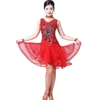 

Latin Dance Costumes Competition Suits Sequin Square Dance Skirt Modern Dance Performance Clothing Mesh Dance Dress