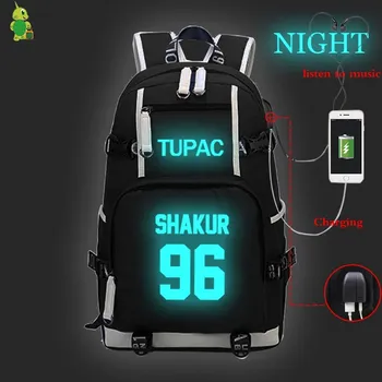 

Hip Hop Tupac 2Pac USB Charge Backpack Women Men Laptop Backpack Large School Bags for Teenage Girls Boys Luminous Travel Bags