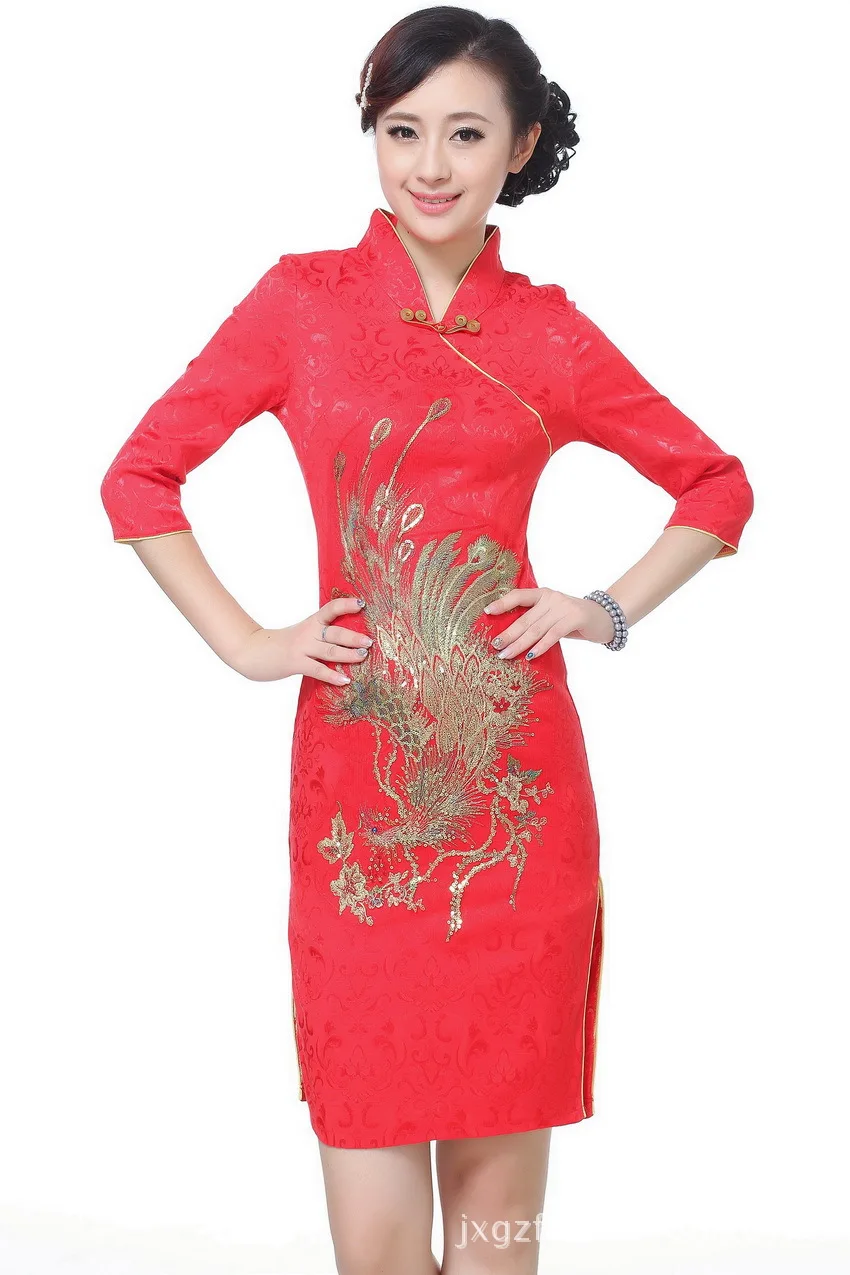Китайский костюм Cheongsam рубашка с короткими рукавами Cheongsam E0012