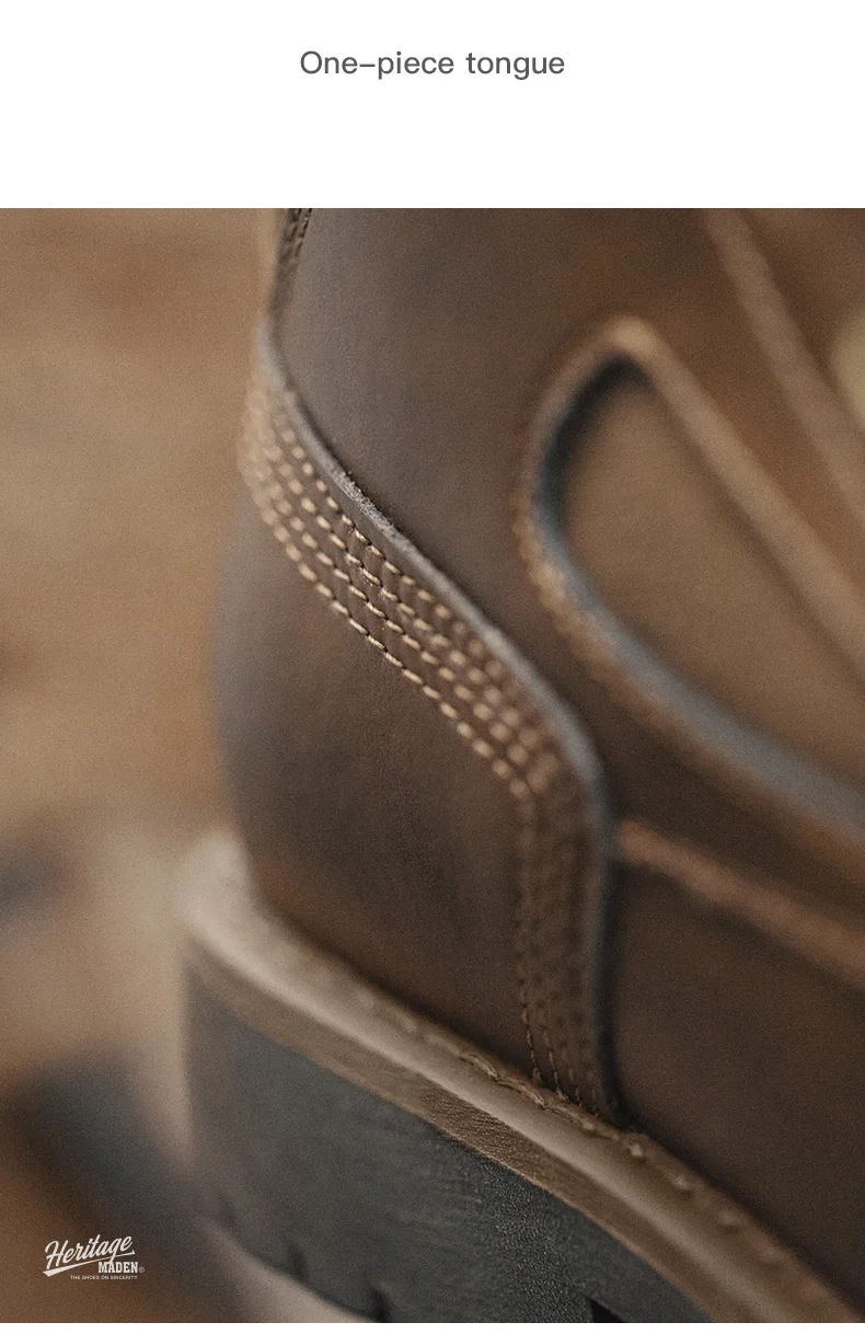 Maden Men's Genuine Leather Desert Boots Mid Retro High Street Martin Boots British Combat Boots Work & Safe Motorcycle Boot