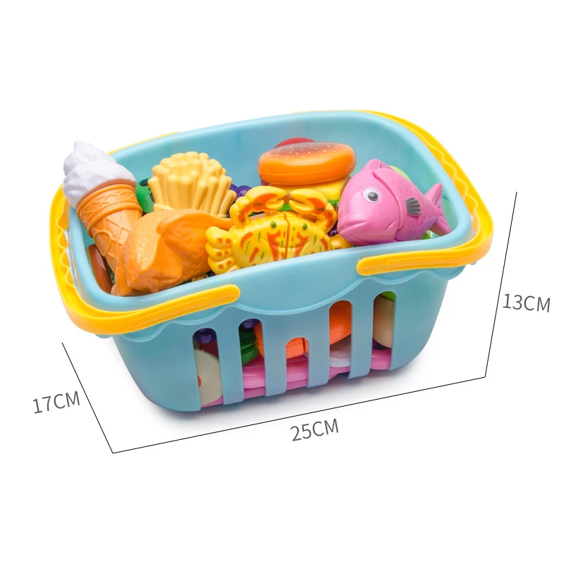 Kids Plastic Kitchen Toy Shopping Cart Set Cut Fruit and Vegetable Food Play House Simulation Toys Early Education Girl Gifts