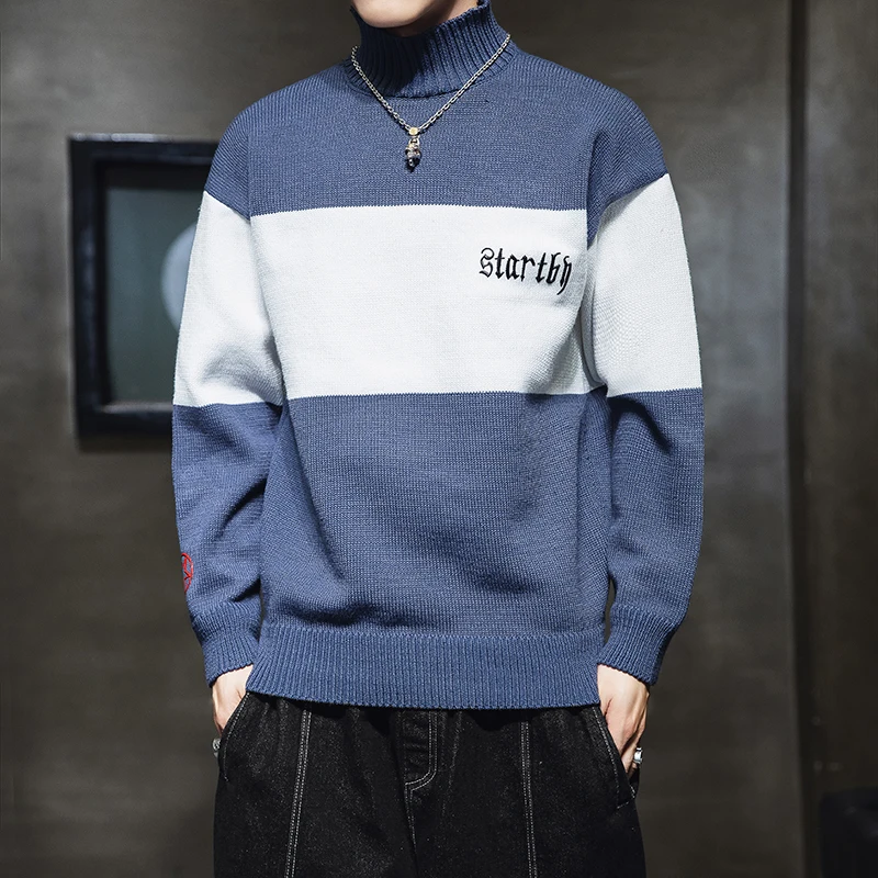 

2019 New Winter Patchwork Turtleneck Pullover Men Thicken Warm Fashion Men Sweater High Quality Men's Christmas Sweaters