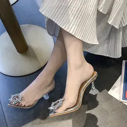Sandales à talons hauts transparents pour femmes, chaussures à bout pointu, de marque, à la mode, pour fête de mariage, en PVC Transparent 