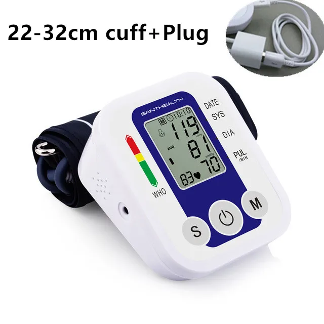 With Plug 22to32cuff Большая распродажа из России Монитор артериального давления на руку цифровой портативный монитор кровяного давления счетчики сфигмоманометр - Цвет: With Plug 22to32cuff