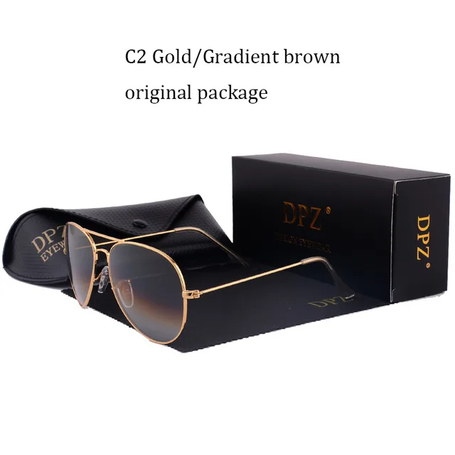 DPZ Роскошные брендовые стеклянные линзы, солнцезащитные очки es градиентные женские и мужские 3025 3026 G15 Gafas лучи, авиационные солнечные очки UV400 - Цвет линз: C2 original package