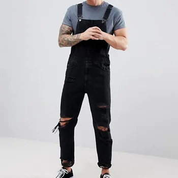 

2019 New Style Men's Ripped Jeans Jumpsuit Summer Autumn Streetwear Distressed Denim Bib Overalls For Man Suspender Pants